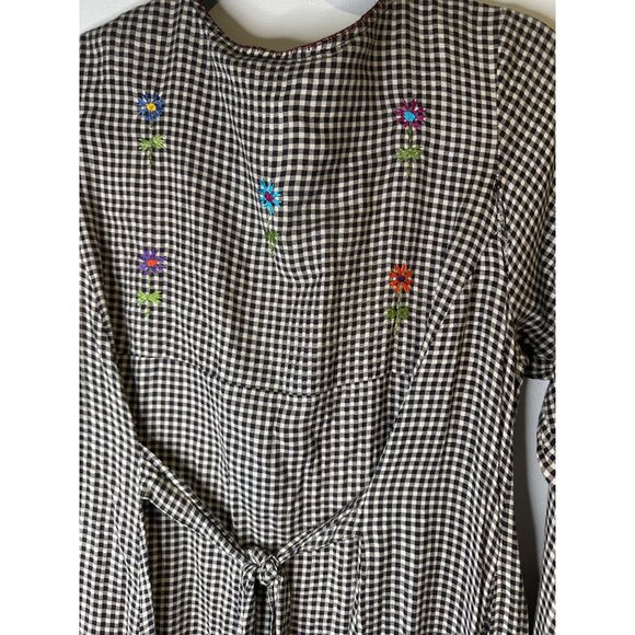 Vintage Whimsical Cottagecore Dress S/M Embroidered Gingham Vintage Prairie Y2K - Picture 10 of 11